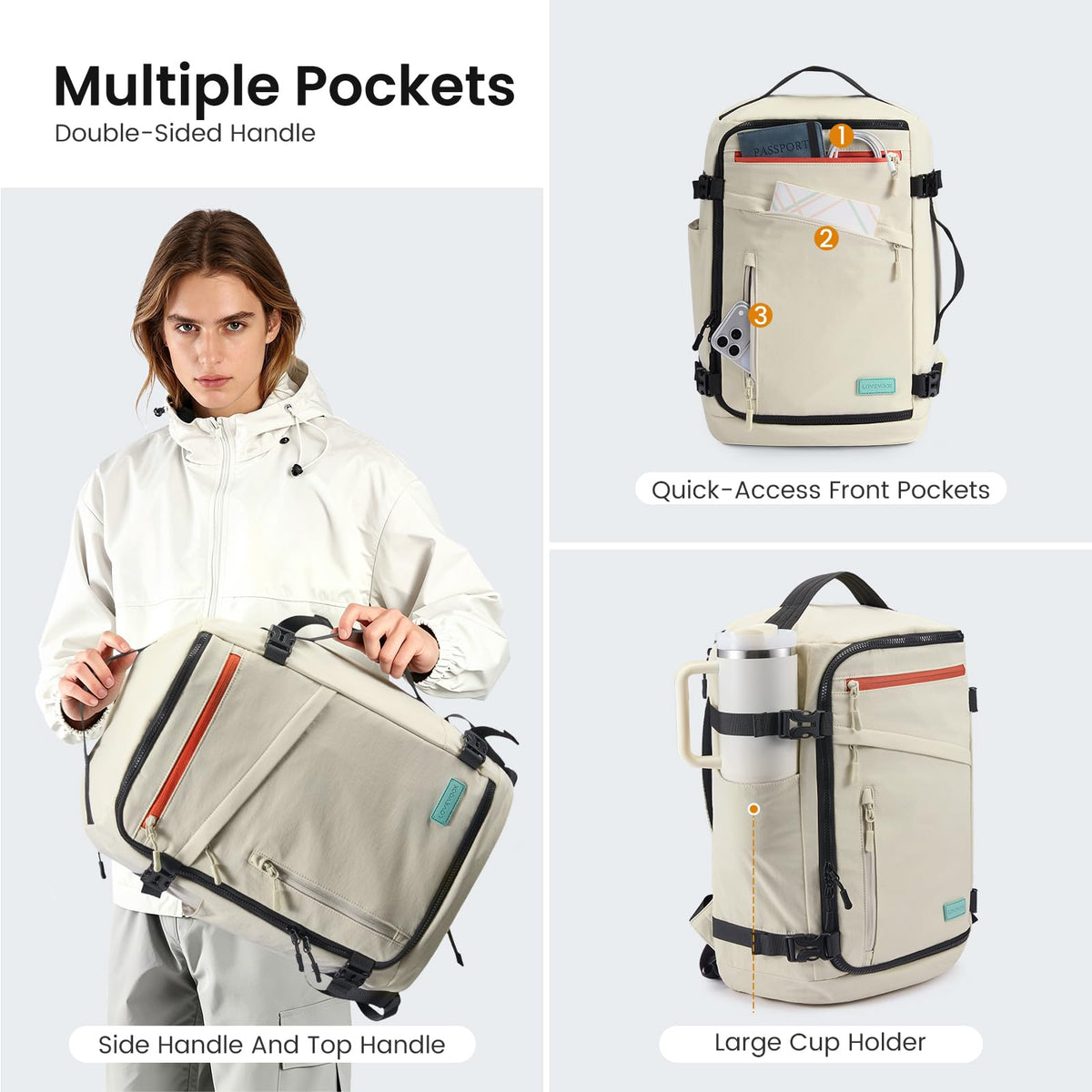 LOVEVOOK Travel Backpack for Women Men, Airline Approved Carry On Luggage