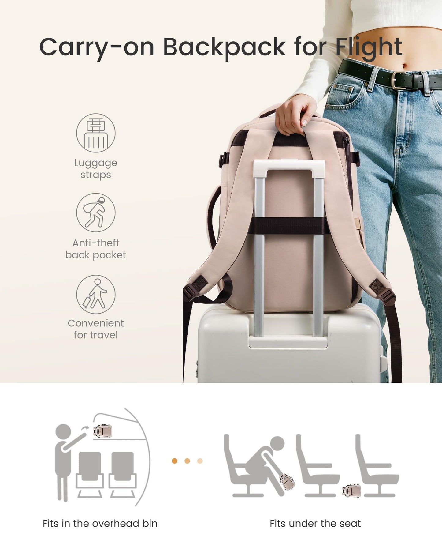 LOVEVOOK 40L Travel Backpack for Women & Men, Airline Approved Carry On Bag