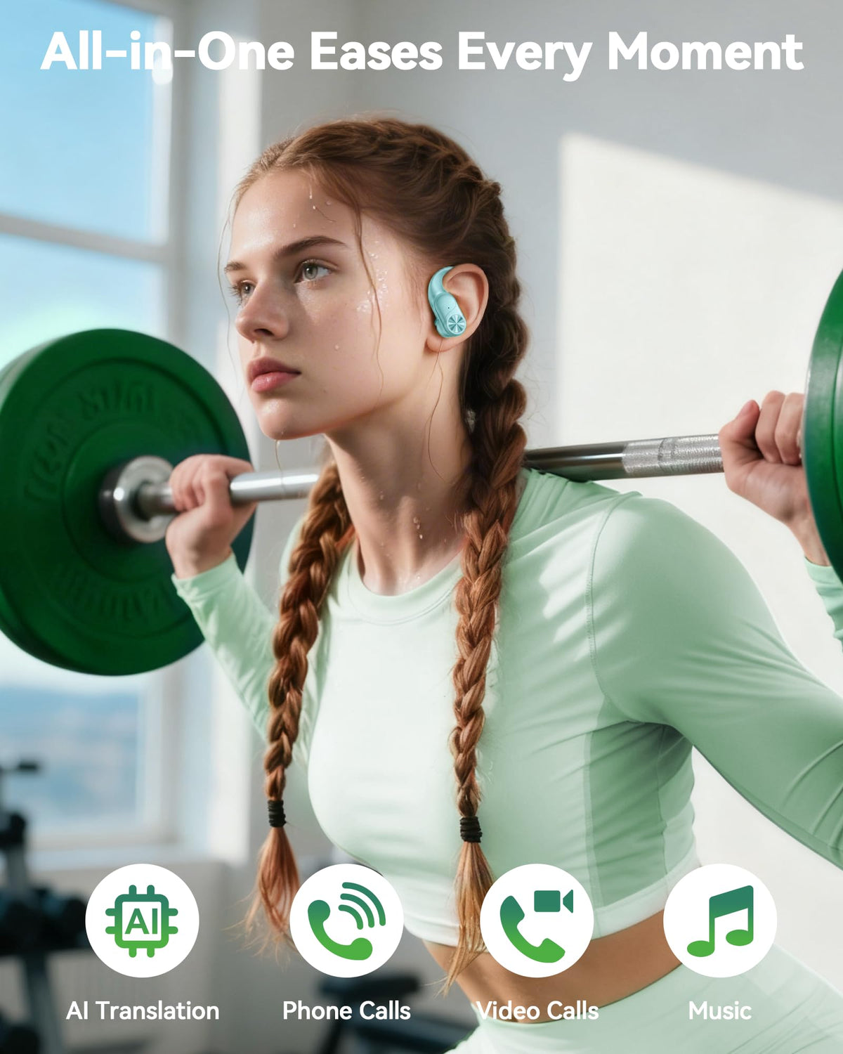 PocBuds Bluetooth Headphones Wireless Earbuds 80hrs Playtime Wireless Charging Case Digital Display Sports Ear Buds with Earhook Deep Bass IPX7 Waterproof Over-Ear Earphones for TV Phone Laptop Olive
