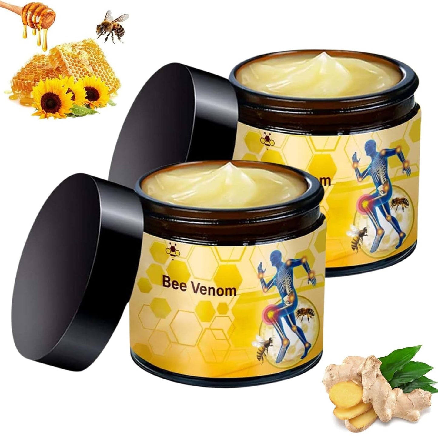 2PCS Bee Venom Cream, Professional Bee Venom Cream, Bee Venom Gel for Back, Neck, Hands, Knee, Feet