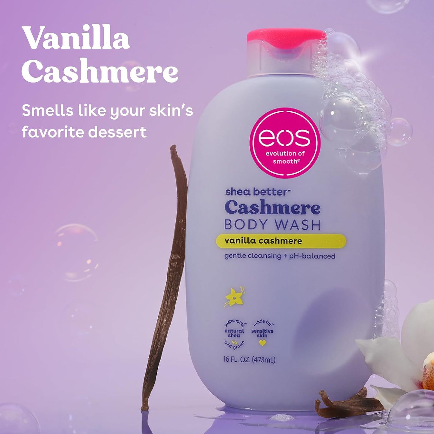 eos Cashmere Body Wash- Vanilla Cashmere, Creamy Gel with Shea Butter, 16 fl oz