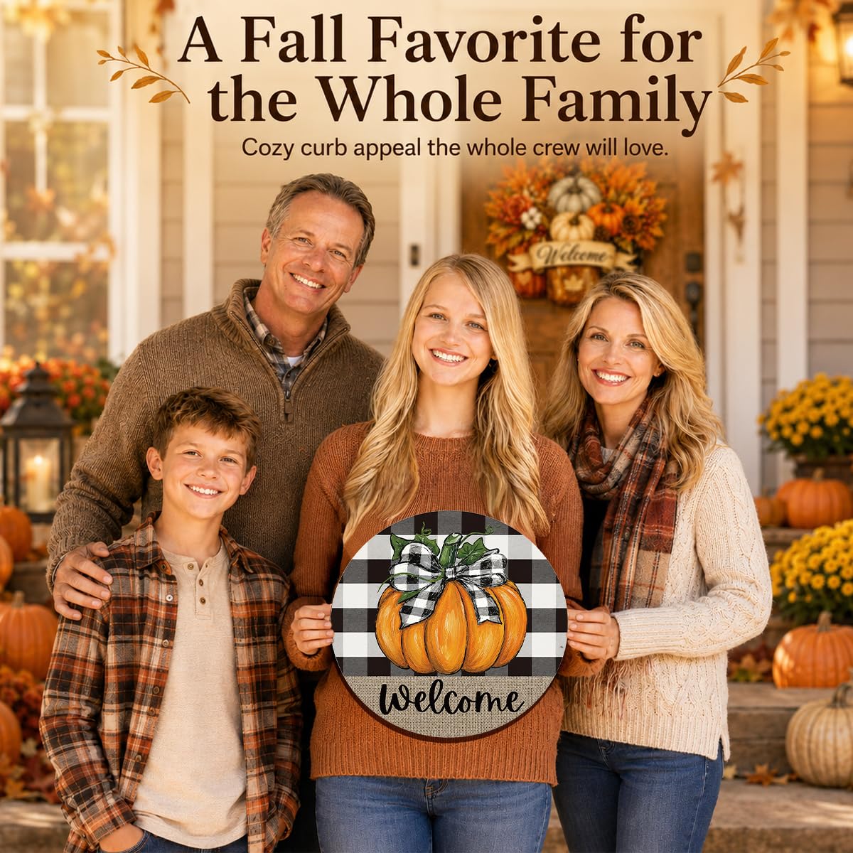 Fall Door Decor Wooden Pumpkin Door Hanger, Welcome Sign for Front Door