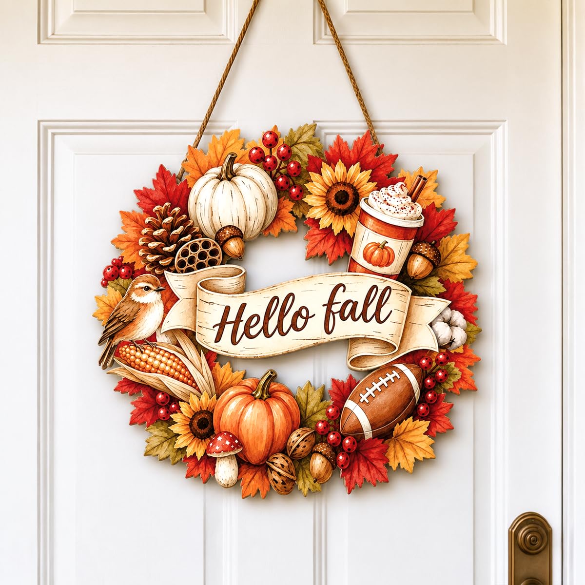 Fall Door Decor Wooden Pumpkin Door Hanger, Welcome Sign for Front Door