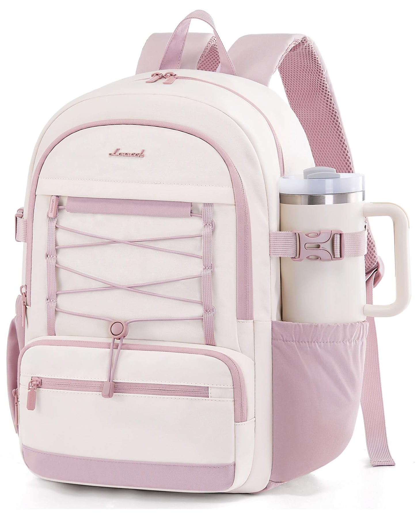 LOVEVOOK School Backpack for Teen Girls, Large Capacity College Bookbag with Water Bottle Holder, Cute Laptop Backpack Purse for Women, Lightweight Casual Travel Backpack, Gift for Her, Beige-Khaki