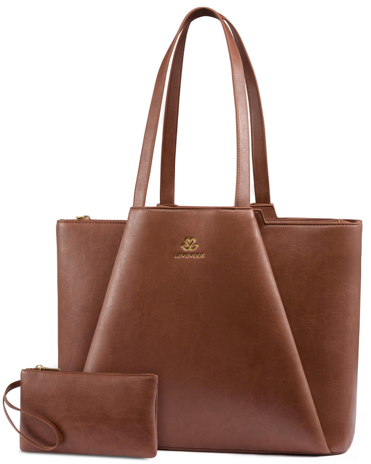 LOVEVOOK Laptop Tote for Women - 15.6 Inch Faux Leather Laptop Bag with Clutch, Large Capacity Office Purse Computer