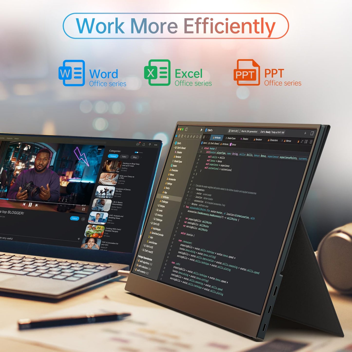 MNN 15.6" FHD 60Hz Portable Monitor USB-C HDMI IPS HDR Gaming Laptop