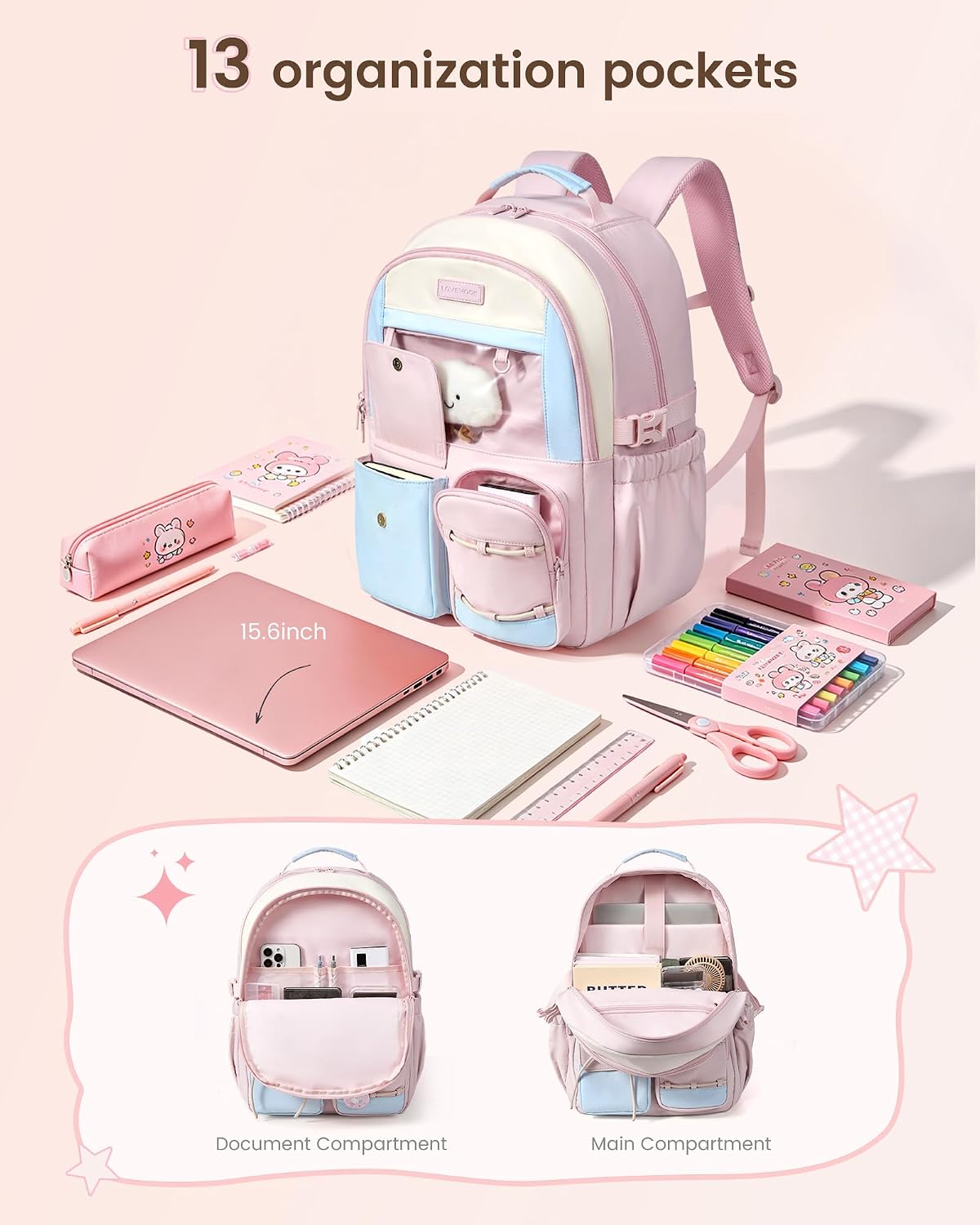 LOVEVOOK School Backpack for Girls Ages 8-16,Cute Student Bookbag for Kids