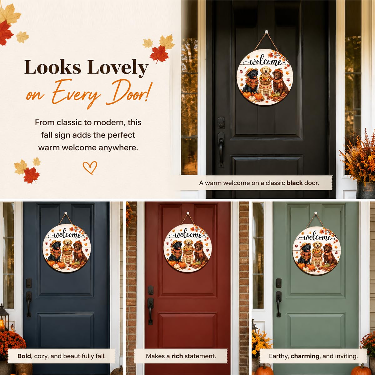 Fall Door Decor Wooden Pumpkin Door Hanger, Welcome Sign for Front Door