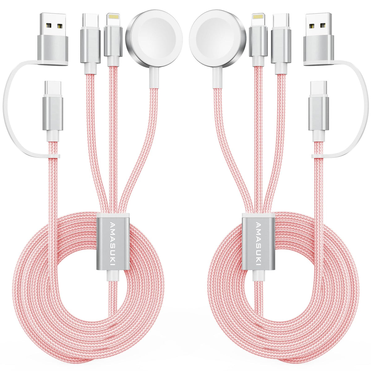 Travel Essentials,3 in 2 USB C Cable for Apple Watch Charger,iPhone Charger,Multi Charging Cable,Cruise Vacation Camping Essentials,Portable for iWatch Series 11-2/Ultra/SE & iPhone 17-12,Car,Pink
