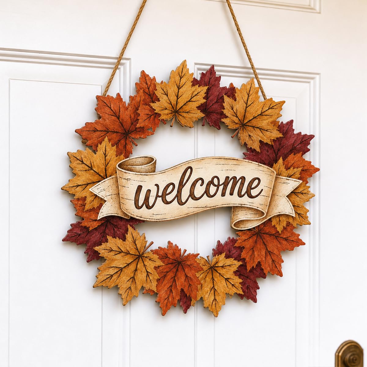 Fall Door Decor Wooden Pumpkin Door Hanger, Welcome Sign for Front Door