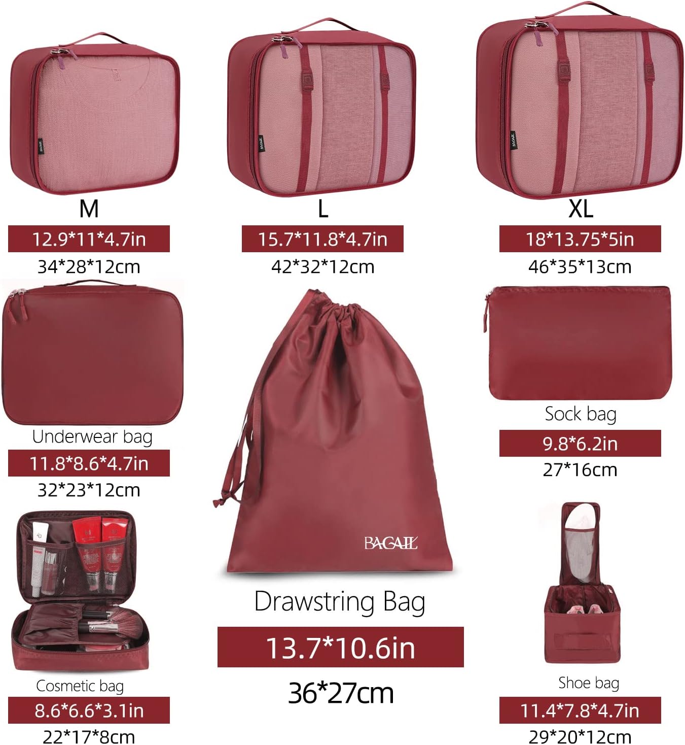BAGAIL 8 Set Packing Cubes Luggage Packing Organizers for Travel Accessories-Aqua Color