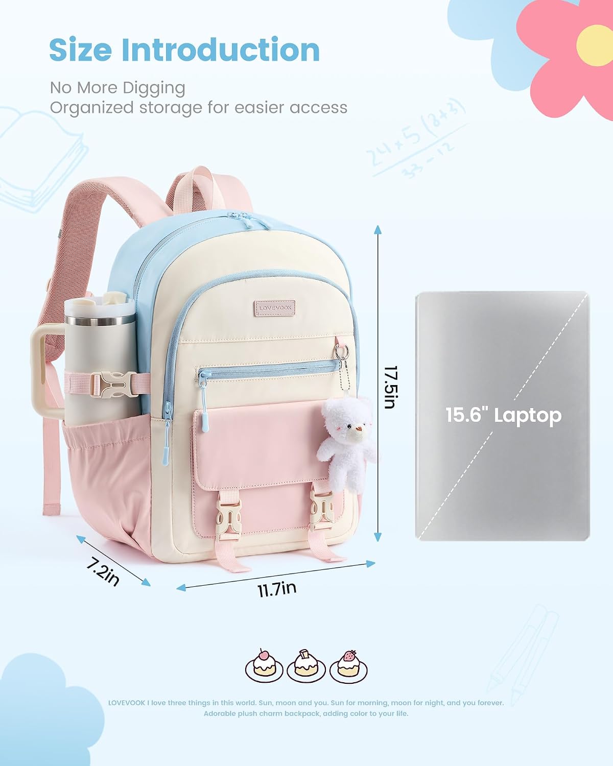 LOVEVOOK School Backpack for Teen Girls, Cute Student Bookbag Fits 15.6 Inch Laptop, Back to School Backpacks for 8-18 Teenager Kid, Large College Travel Back Pack with Water Bottle Holder Pink
