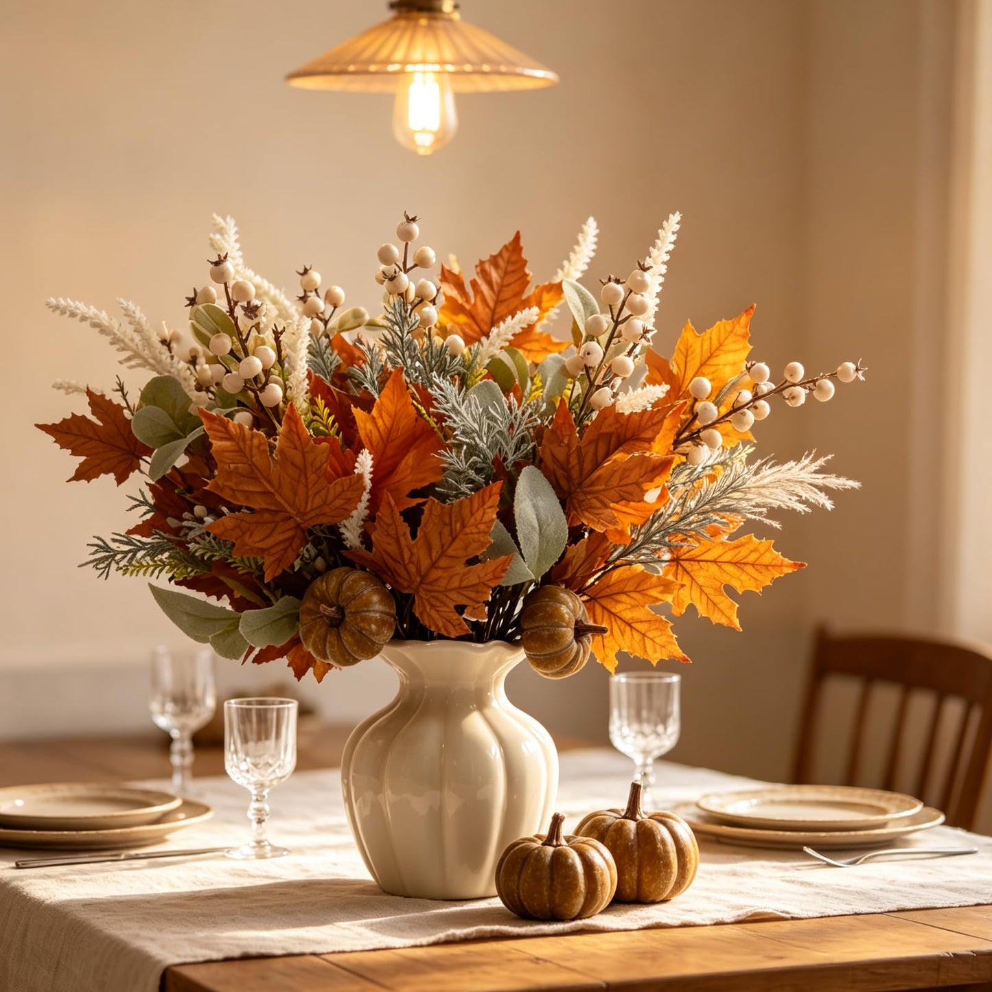 20" Harvest Fall Wreath for Front Door,Pumpkins Berries Autumn Wreaths