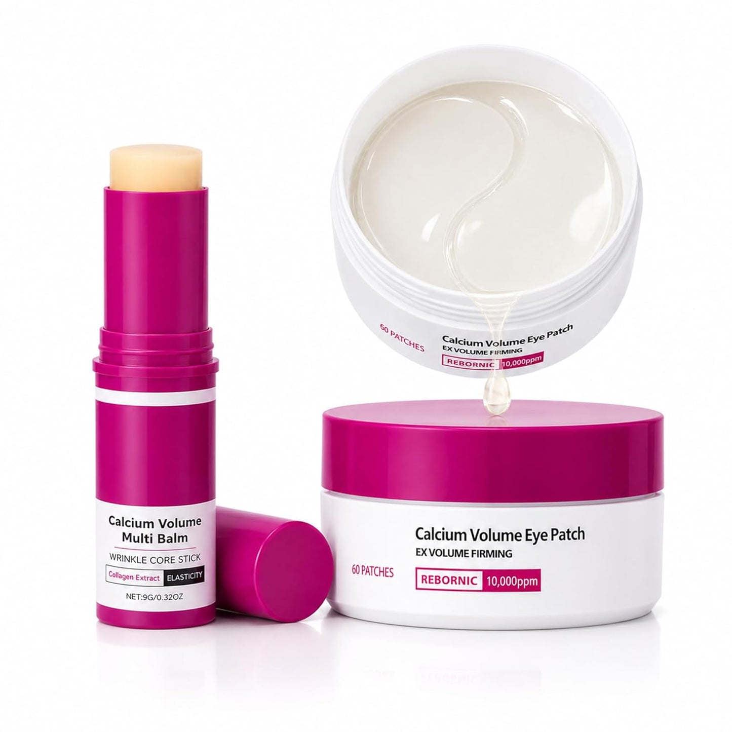 Eye Care Duo – Calcium Multi Balm Stick + Hydrogel Under Eye Patches 60ea (30 Pairs), Hydrating & Smoothing Eyes Treatment, Gentle on Skin, Travel Friendly