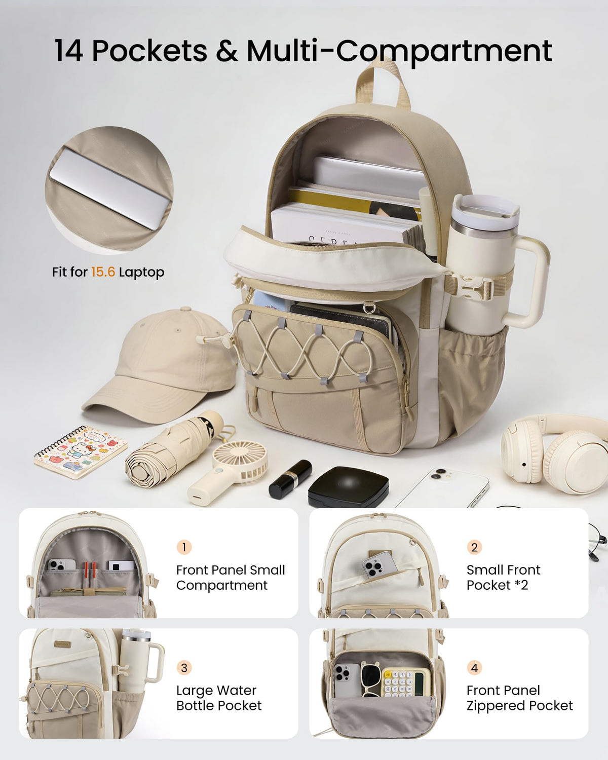 LOVEVOOK School Backpack for Teen Girls,Lightweight 15.6"Student Laptop Bag