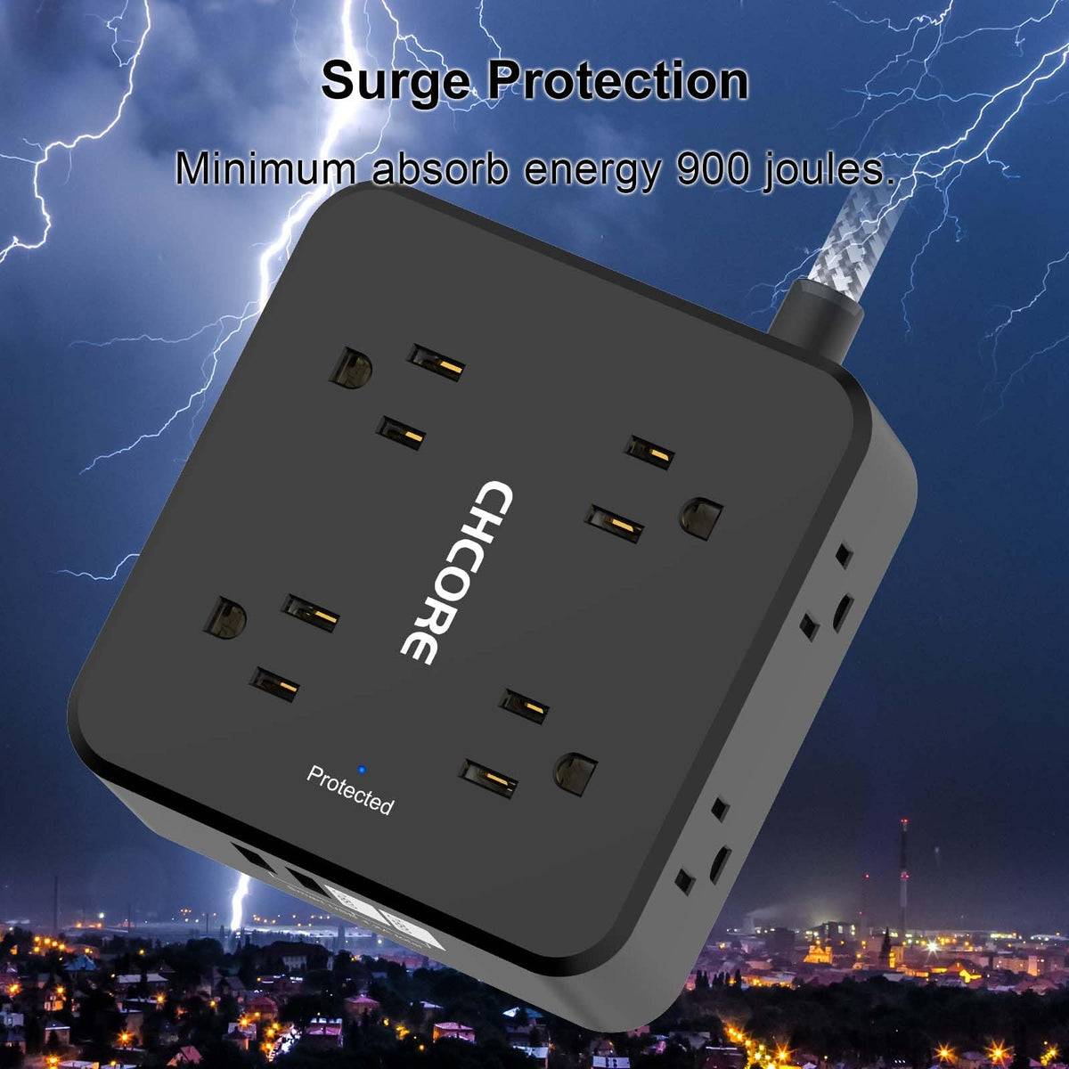 Surge Protector Power Strip - CHCORE 6Ft Braided Extension Cord with 8 Outlets with 4 USB (2 USB C) Charging Ports, Flat Plug Multi Plug Outlet Extender Charging Station for Home Office, ETL, White