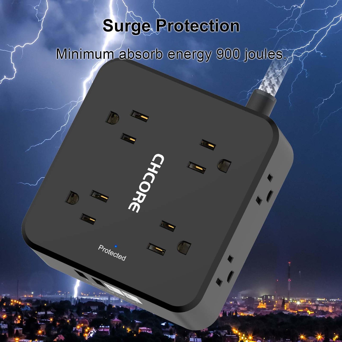 Surge Protector Power Strip - CHCORE 6Ft Braided Extension Cord with 8 Outlets with 4 USB (2 USB C) Charging Ports, Flat Plug Multi Plug Outlet Extender Charging Station for Home Office, ETL, White