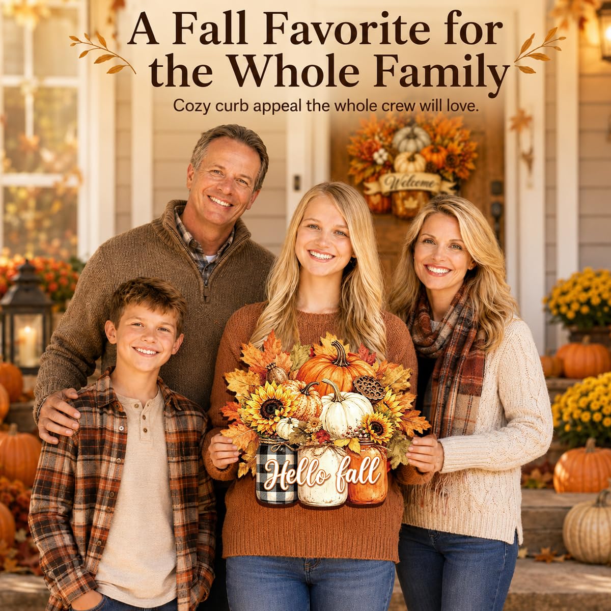 Fall Door Decor Wooden Pumpkin Door Hanger, Welcome Sign for Front Door