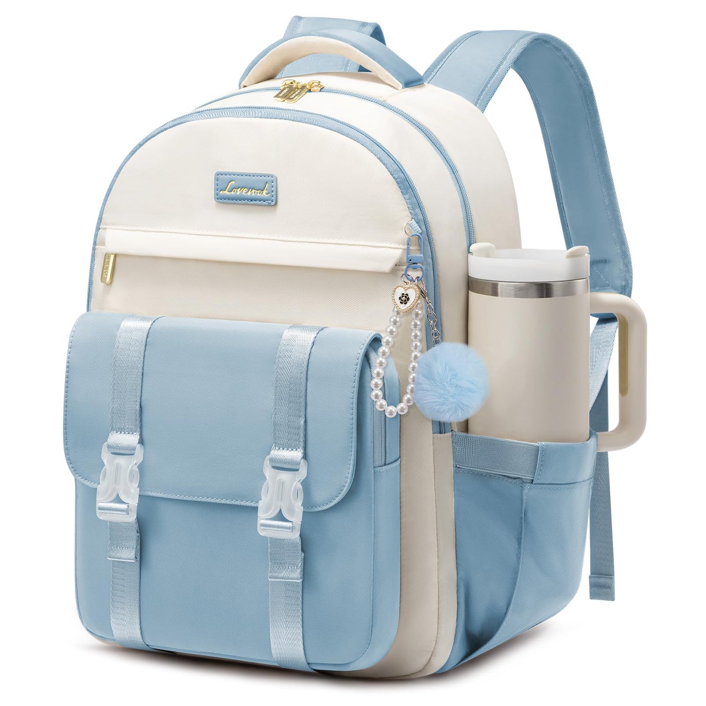 LOVEVOOK School Backpack for Teen Girls, Cute Student Backpack Purse Kid Bookbag for 8-17 Teenage, Back to School Backpacks Fit 15.6 Inch Laptop, College Travel Bag with Large Water Bottle Holder