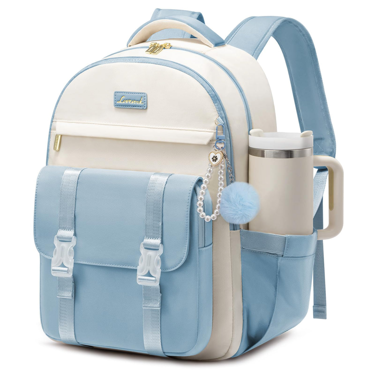 LOVEVOOK School Backpack for Teen Girls, Cute Student Backpack Purse Kid Bookbag for 8-17 Teenage, Back to School Backpacks Fit 15.6 Inch Laptop, College Travel Bag with Large Water Bottle Holder