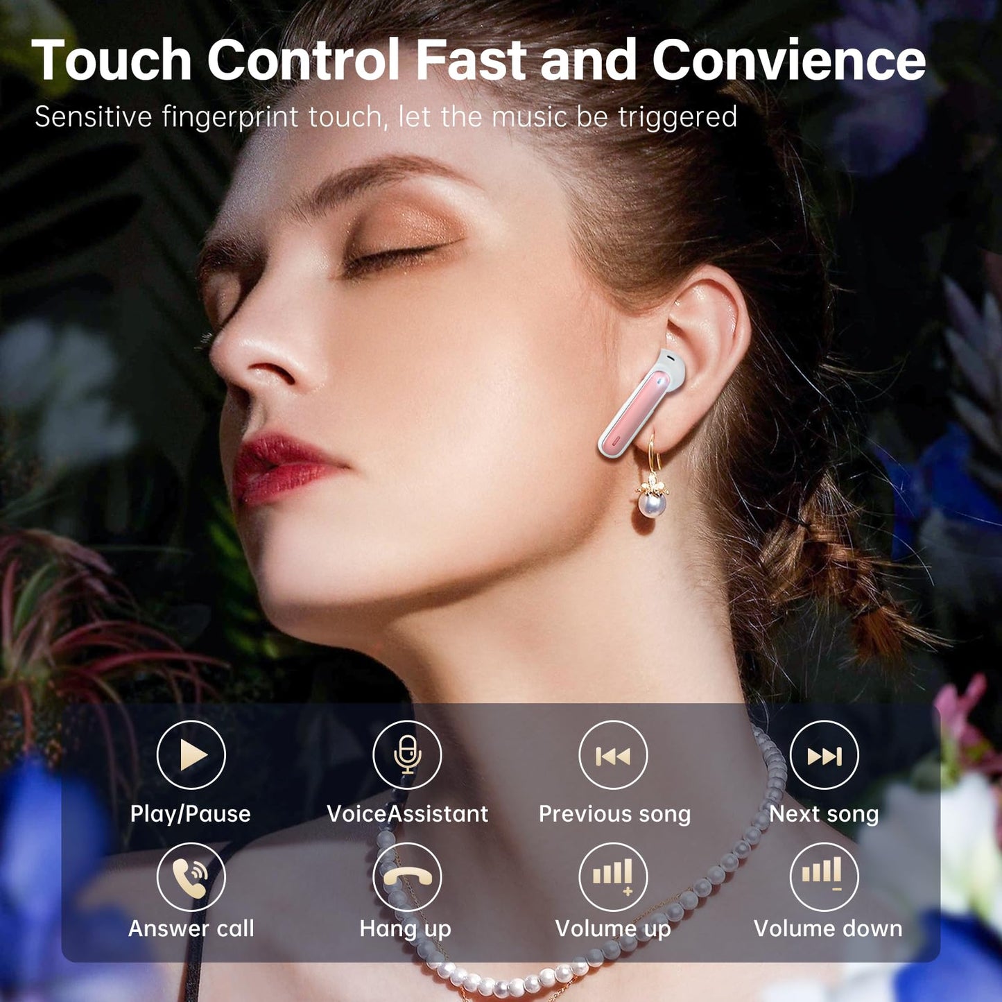 Wireless Earbuds, Bluetooth 5.3 Headphones HiFi Stereo 50H Playback LED Digital Display Ear Buds with ENC Noise Canceling Headset, IPX7 Waterproof Earphones for Gym/Running/Work(Black)