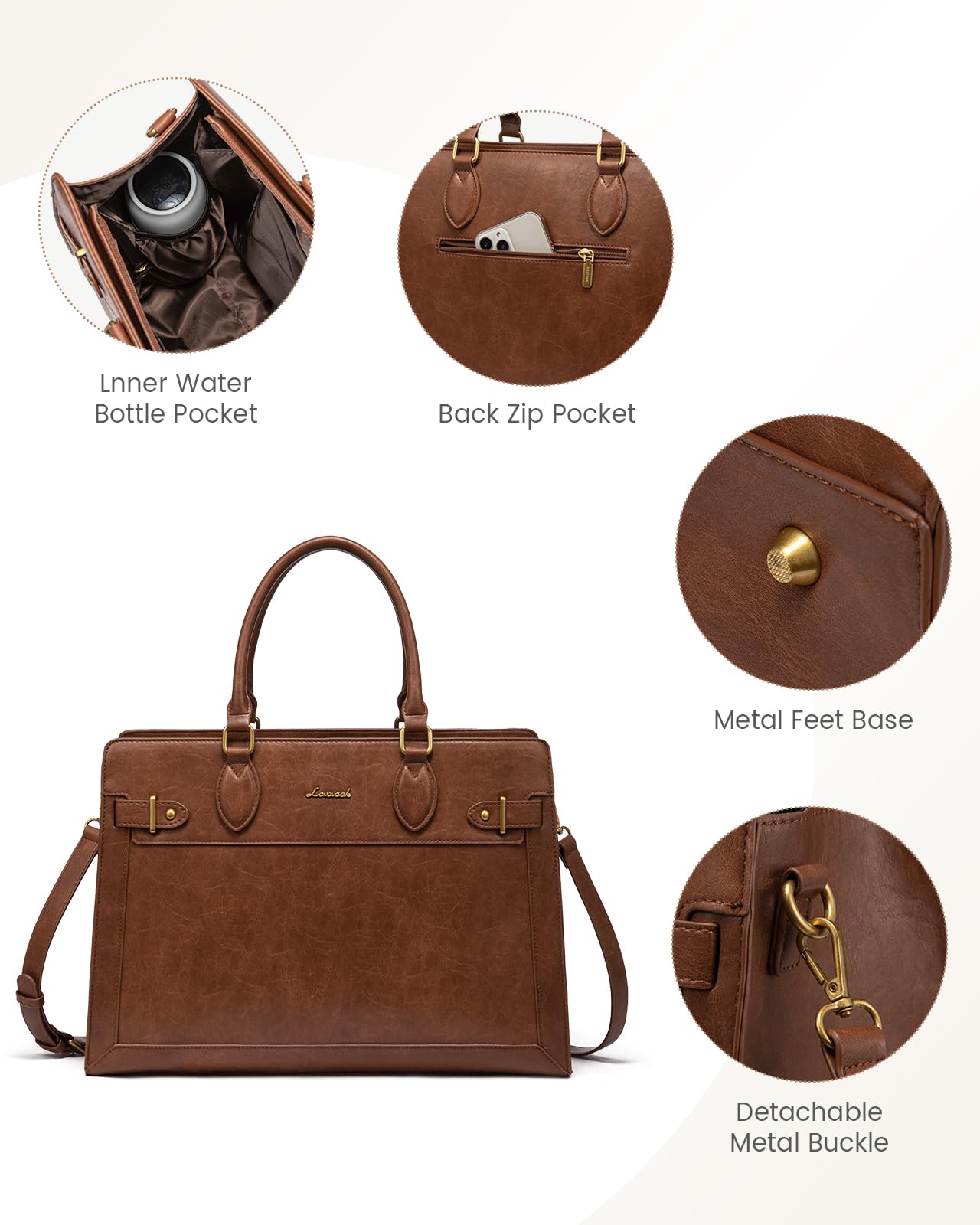 LOVEVOOK Laptop Bag for Women 15.6 Inch Work Tote, Business Computer Briefcase, Waterproof PU Leather Tote Bag for Teacher, Office Shoulder Tote Purse