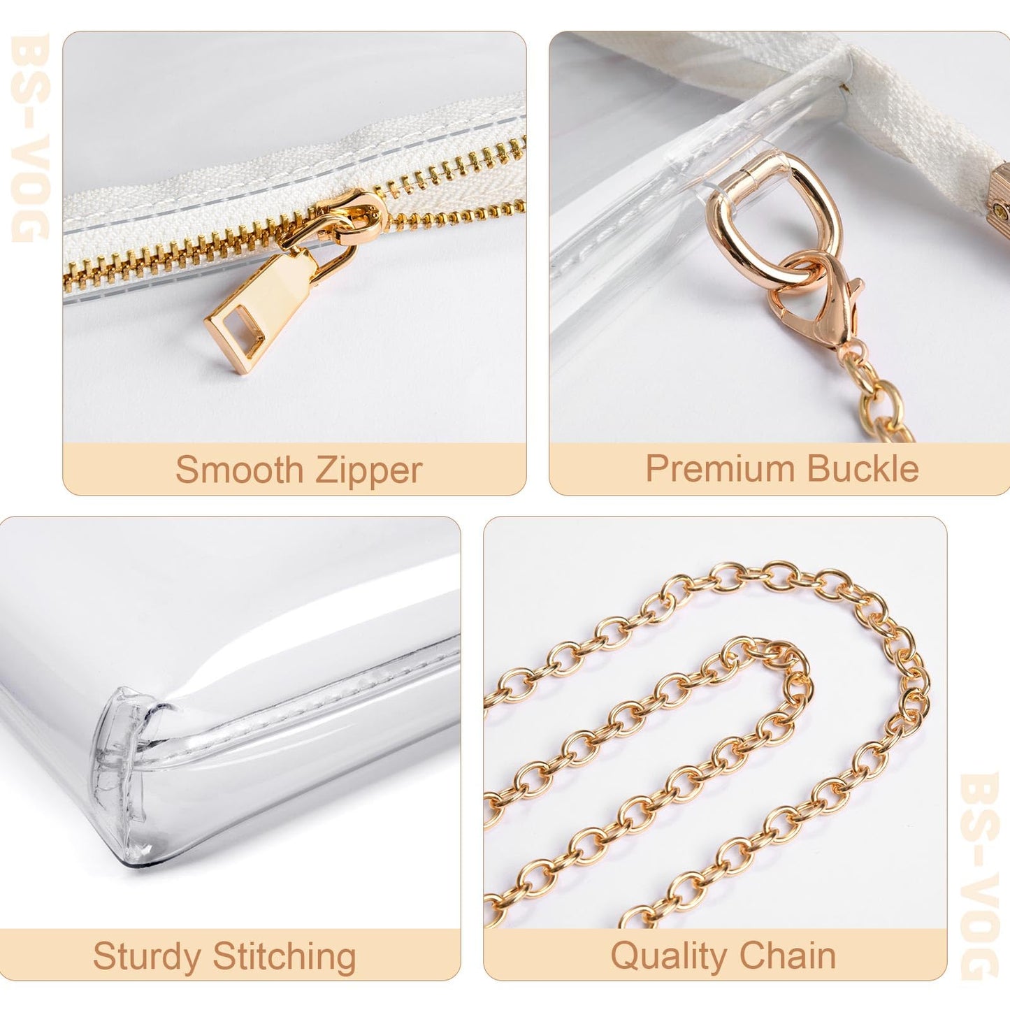 BS-VOG Clear Purse for Stadium Events, Clear Crossbody Bag for Women