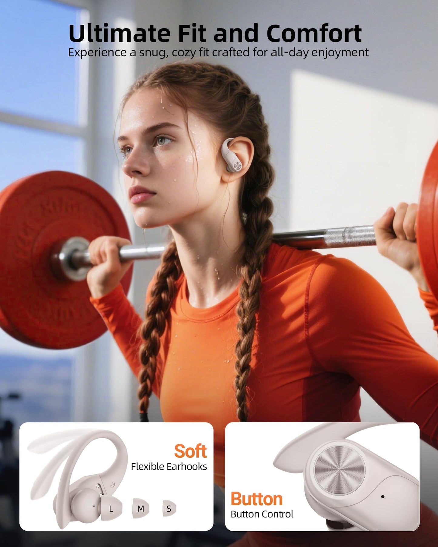 PocBuds Bluetooth Headphones Wireless Earbuds 80hrs Playtime Wireless Charging Case Digital Display Sports Ear Buds with Earhook Deep Bass IPX7 Waterproof Over-Ear Earphones for TV Phone Laptop Olive