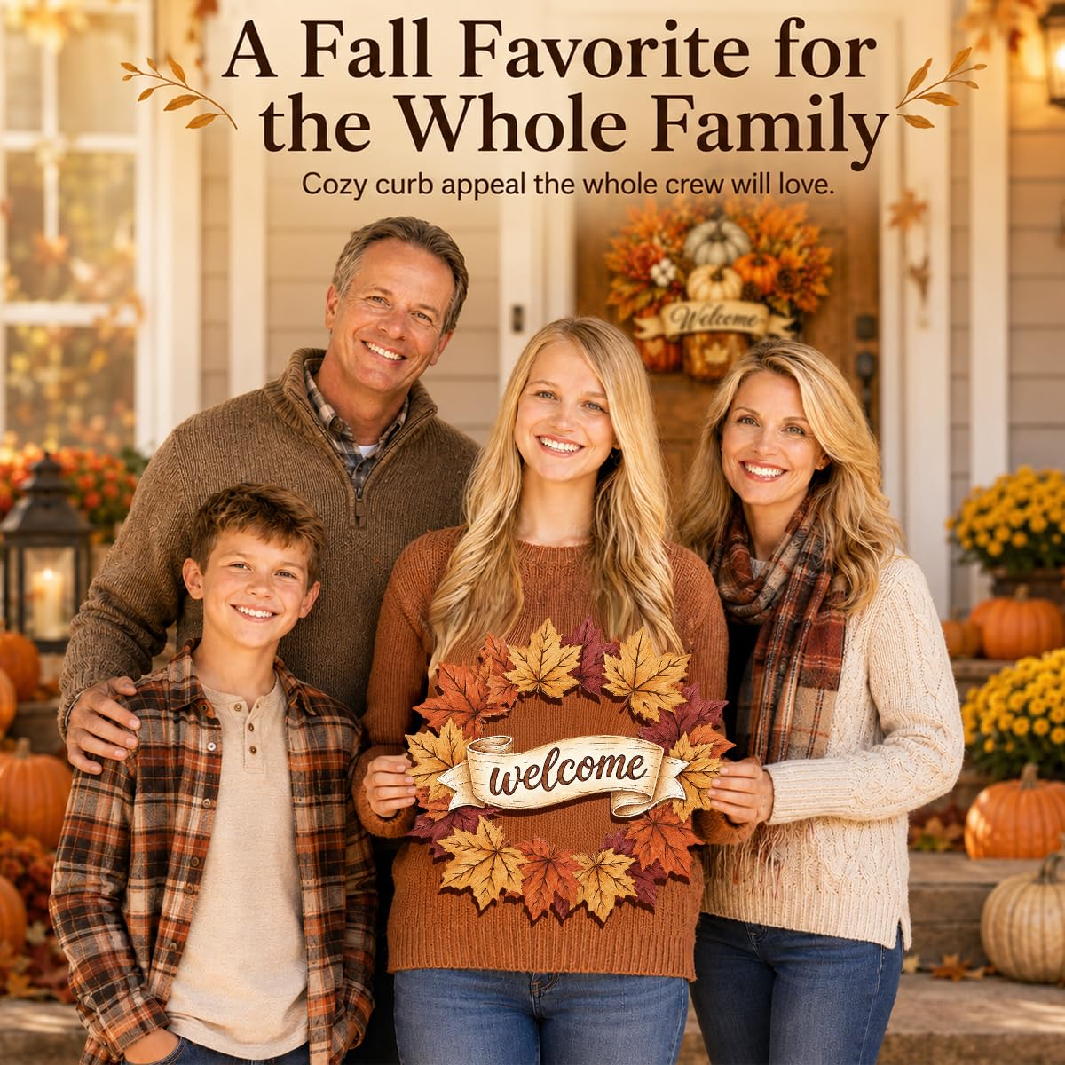 Fall Door Decor Wooden Pumpkin Door Hanger, Welcome Sign for Front Door