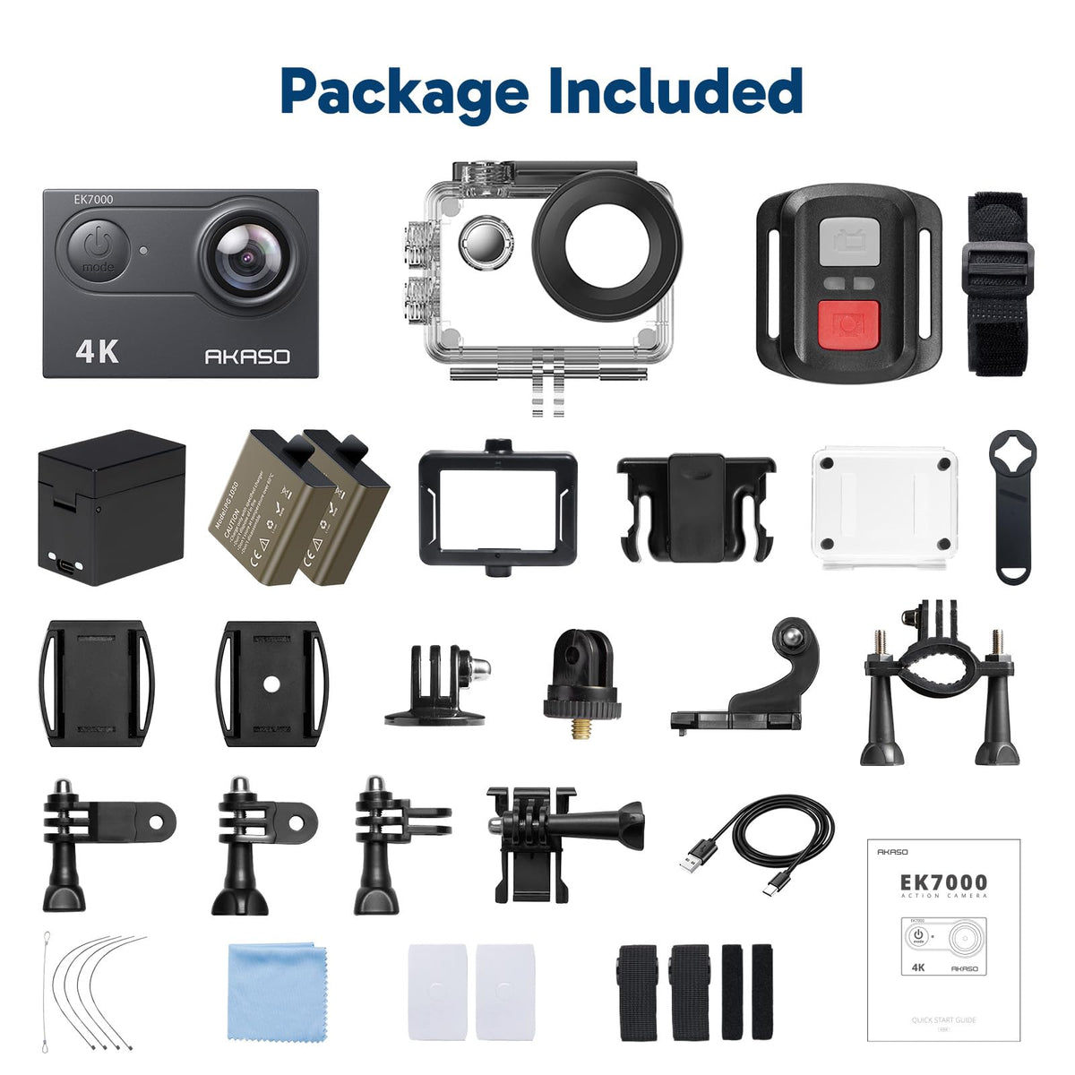 AKASO EK7000 4K30FPS 20MP WiFi Action Camera with EIS Ultra HD 131FT Waterproof Underwater Camera Remote Control 4X Zoom Support External Microphone Blue