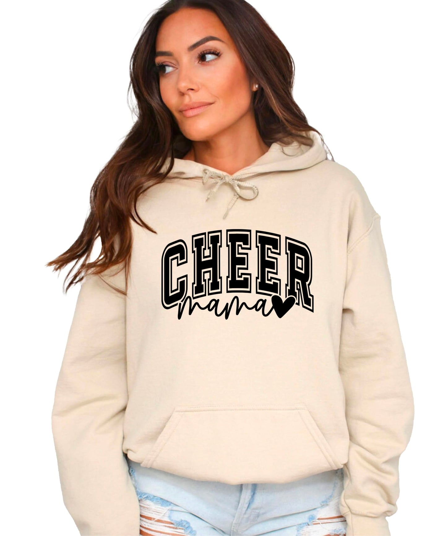 Olive Loves Apple Cheer Mama Hoodie for Women Cheerleading Mom Game Day Pullover Cheer Competition Sweatshirt
