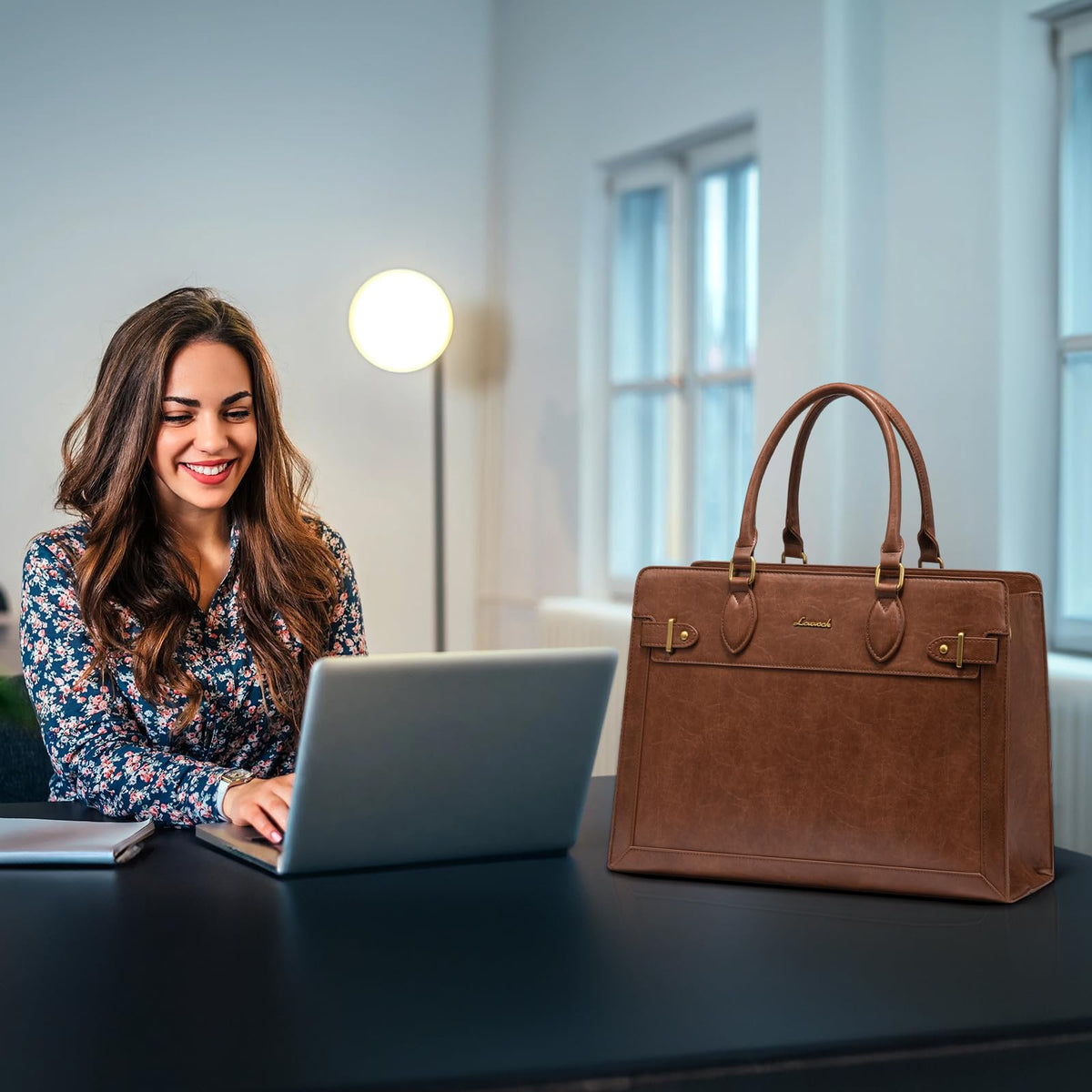 LOVEVOOK Laptop Bag for Women 15.6 Inch Work Tote, Business Computer Briefcase, Waterproof PU Leather Tote Bag for Teacher, Office Shoulder Tote Purse