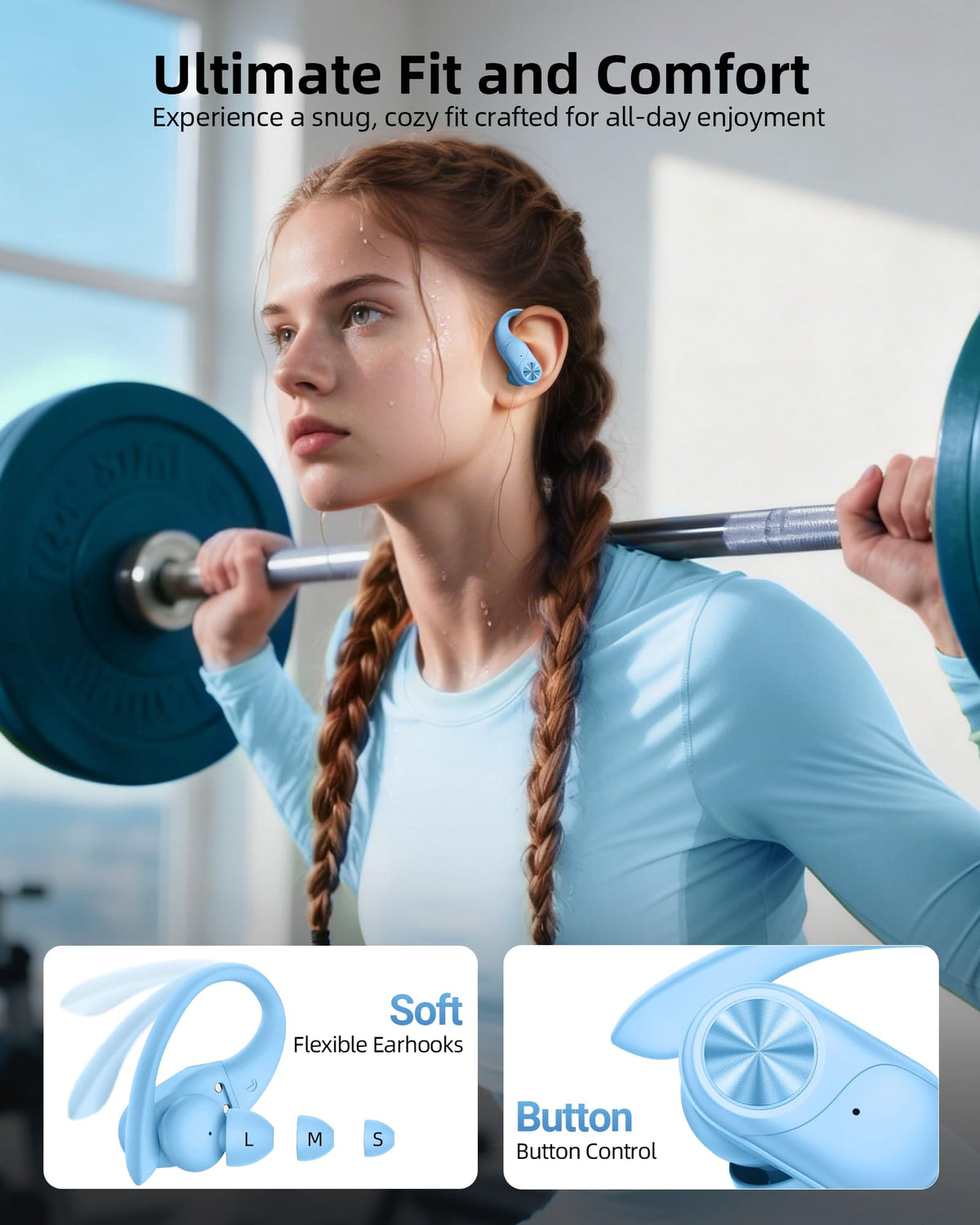 PocBuds Bluetooth Headphones Wireless Earbuds 80hrs Playtime Wireless Charging Case Digital Display Sports Ear Buds with Earhook Deep Bass IPX7 Waterproof Over-Ear Earphones for TV Phone Laptop Olive