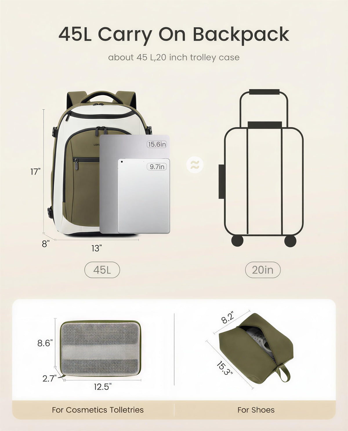LOVEVOOK 40L Travel Backpack for Women & Men, Airline Approved Carry On Bag