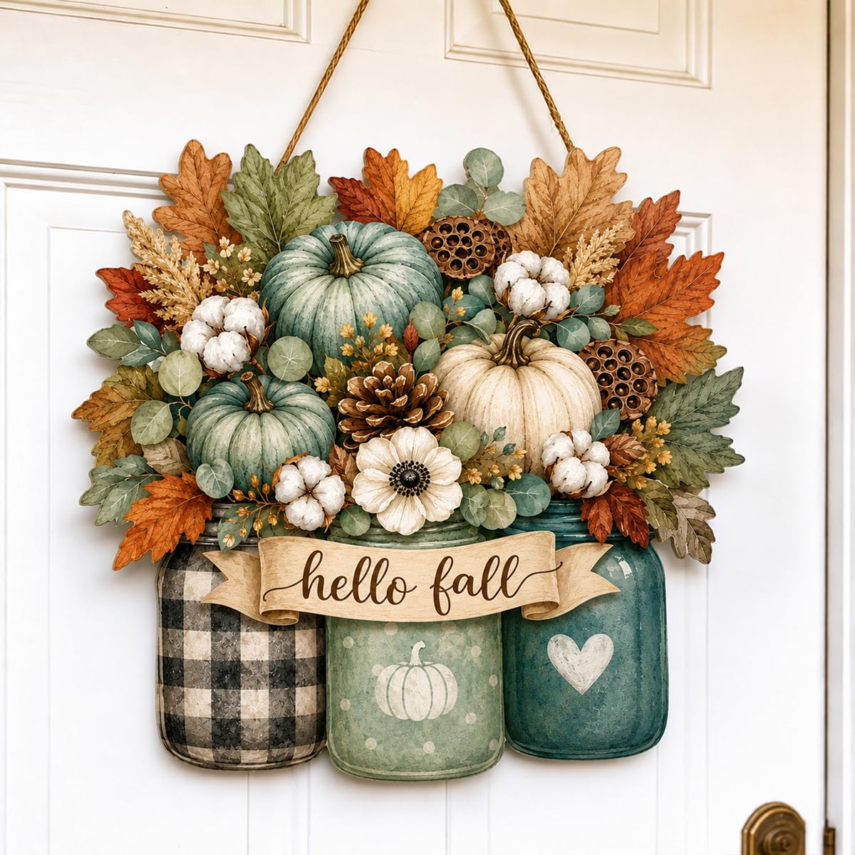 Fall Door Decor Wooden Pumpkin Door Hanger, Welcome Sign for Front Door
