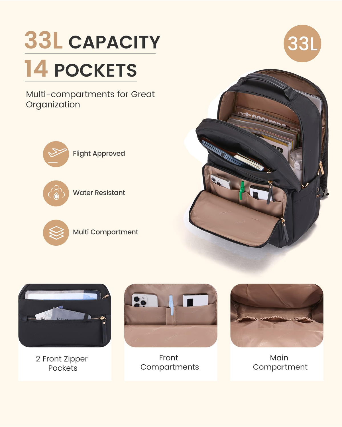 LOVEVOOK Laptop Backpack for Women with Leather Trim & Tumbler Pockets, 15.6" Work Backpack Purse, Travel Personal Item Bag, Carry On Business Computer Bag for Office, School, or Gift, Sage Green