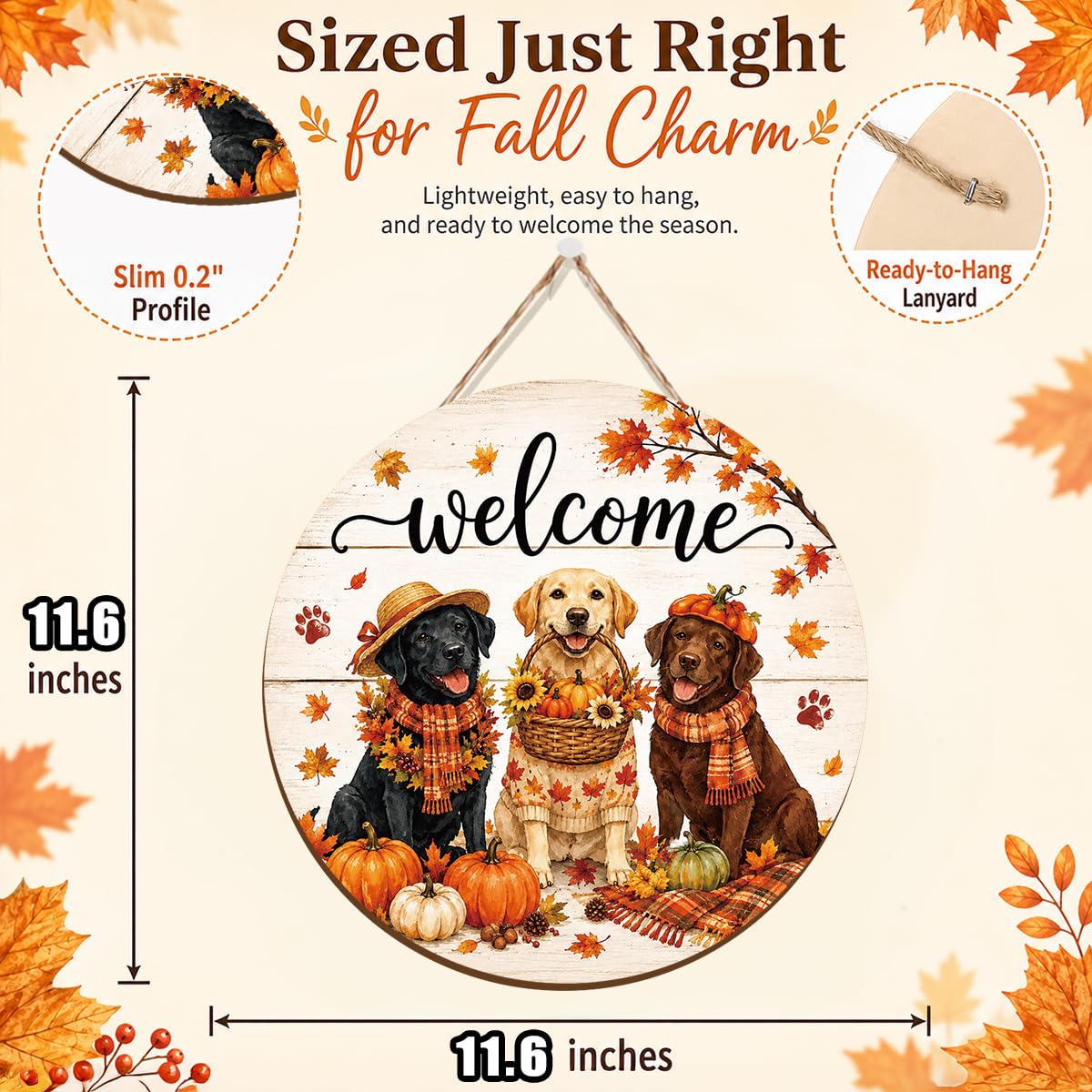 Fall Door Decor Wooden Pumpkin Door Hanger, Welcome Sign for Front Door