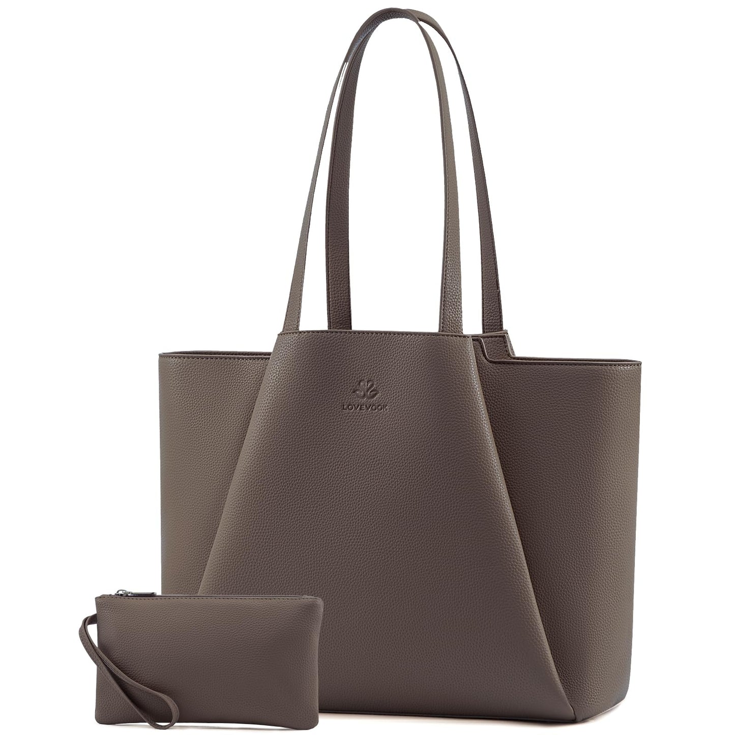 LOVEVOOK Laptop Tote for Women - 15.6 Inch Faux Leather Laptop Bag with Clutch, Large Capacity Office Purse Computer