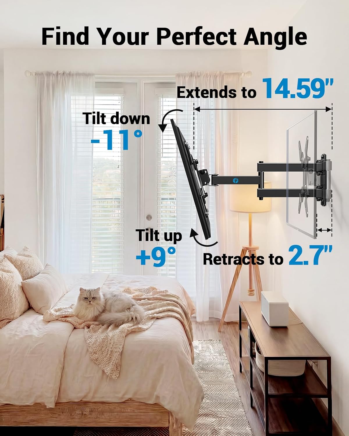 Pipishell Full Motion TV Wall Mount for Echo Show 21/15 and 13-43 Inch Flat Curved Screen TVs & Monitors, Max VESA 200x200mm up to 44lbs, TV Mount Wall Bracket with Rotation Swivel Tilt Extension