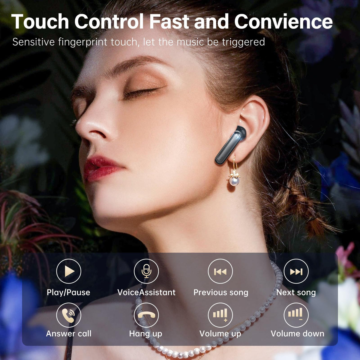 Wireless Earbuds, Bluetooth 5.3 Headphones HiFi Stereo 50H Playback LED Digital Display Ear Buds with ENC Noise Canceling Headset, IPX7 Waterproof Earphones for Gym/Running/Work(Black)
