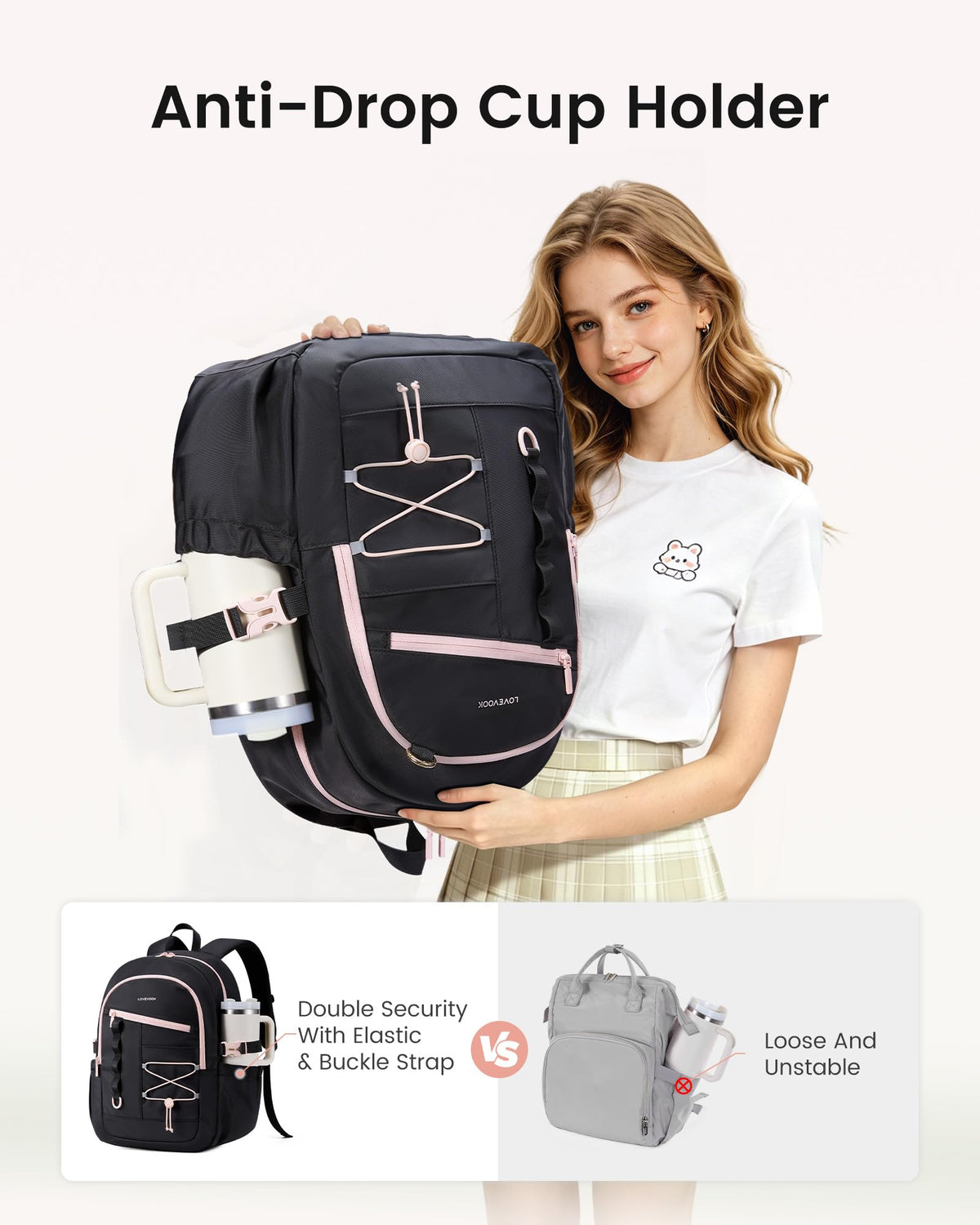 LOVEVOOK School Backpack for Girls，large Capacity 15.6 Laptop Backpack