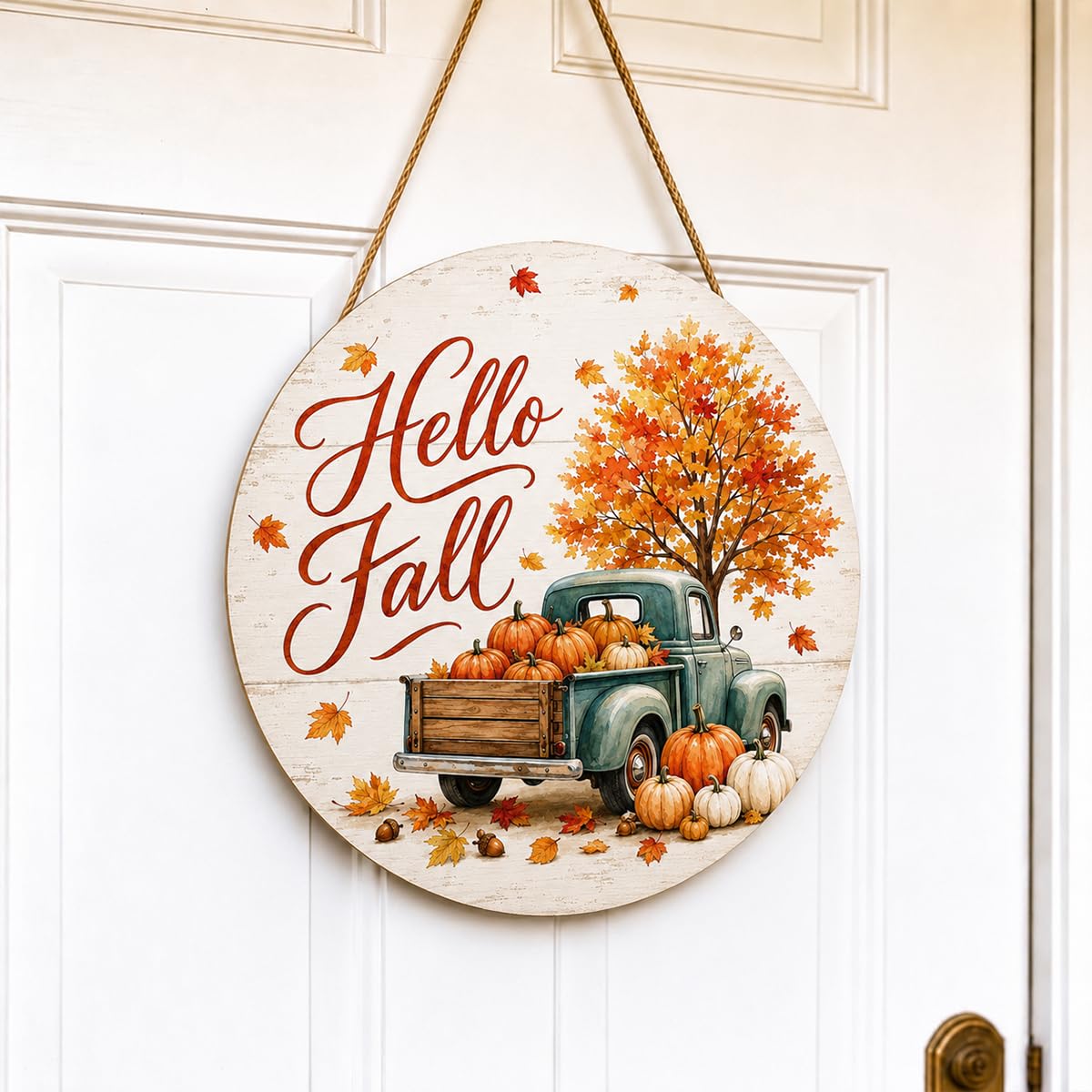 Fall Door Decor Wooden Pumpkin Door Hanger, Welcome Sign for Front Door