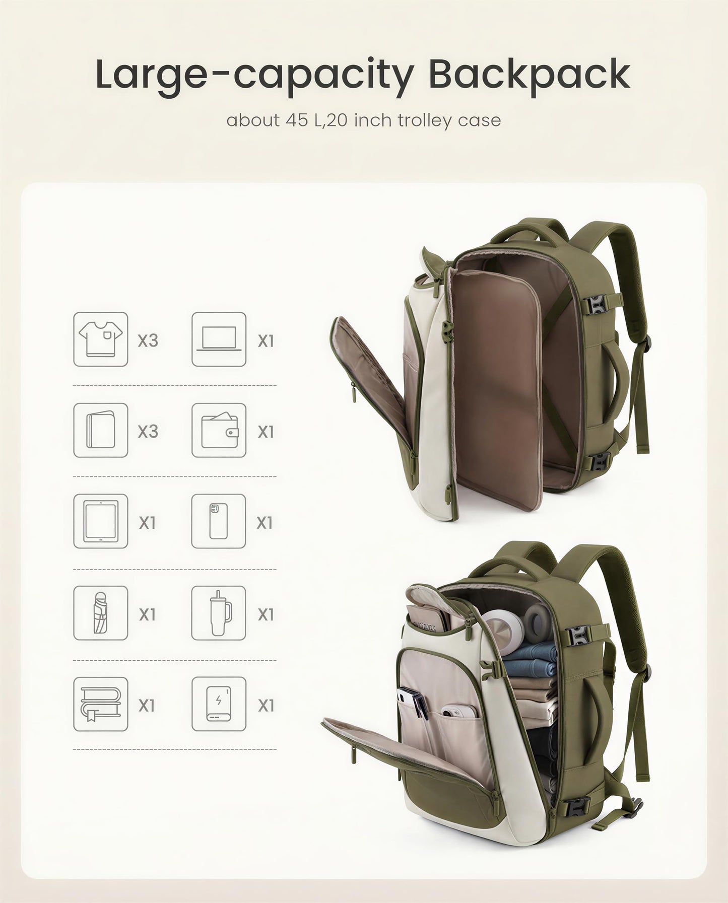 LOVEVOOK 40L Travel Backpack for Women & Men, Airline Approved Carry On Bag