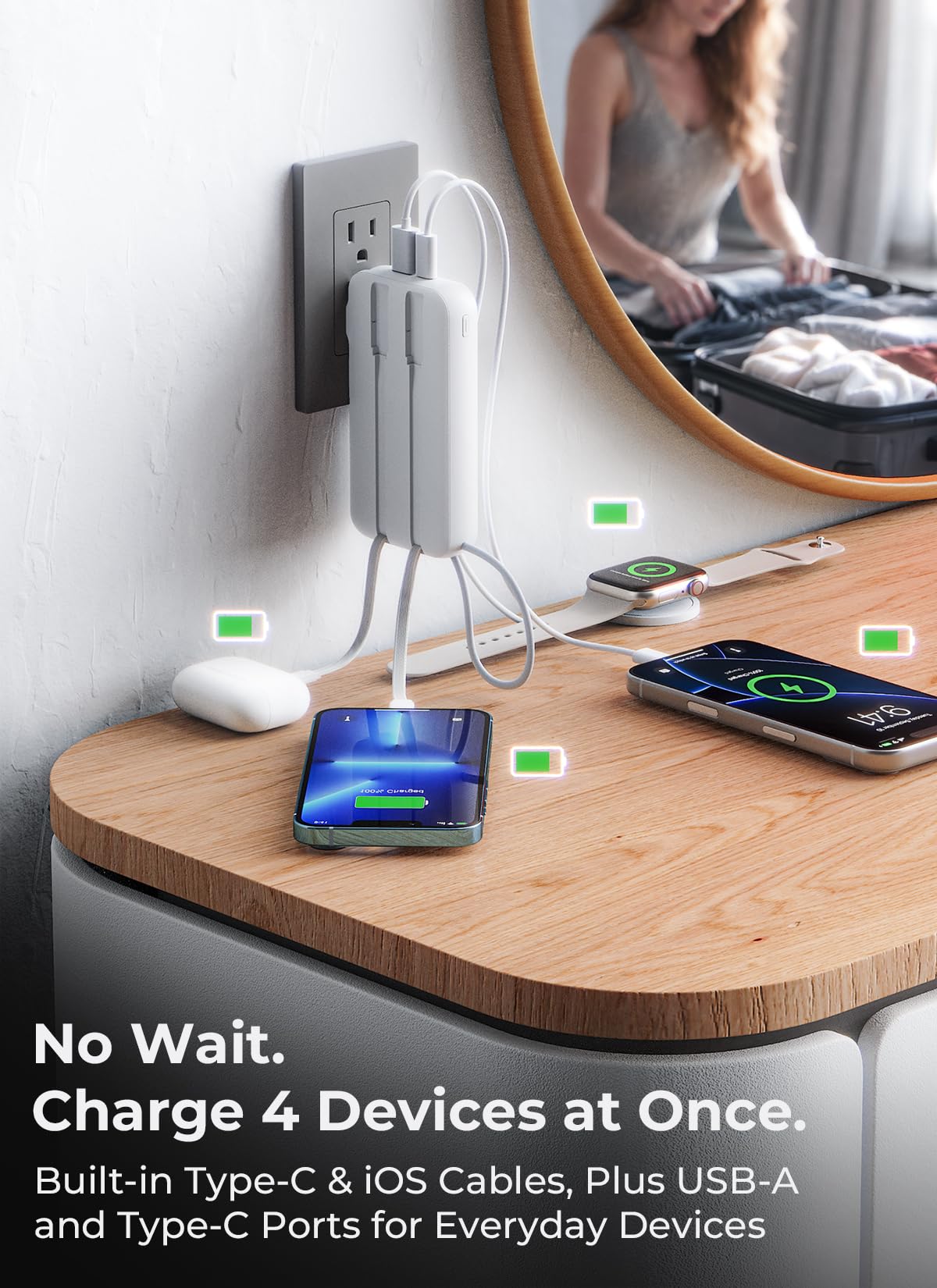 Portable Charger 50000mAh, Power Bank with Built-in Cables & Wall Plug