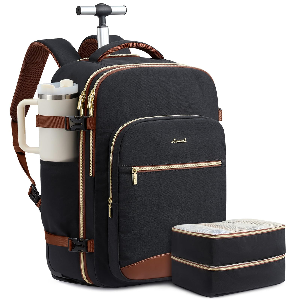 LOVEVOOK 40L Large Travel Backpack for Women Men, 17 Inch Carry on Backpack for Traveling on Airplane, Personal Item Bag Airline Approved, Business Causal Weekender Backpack, Black-Brown