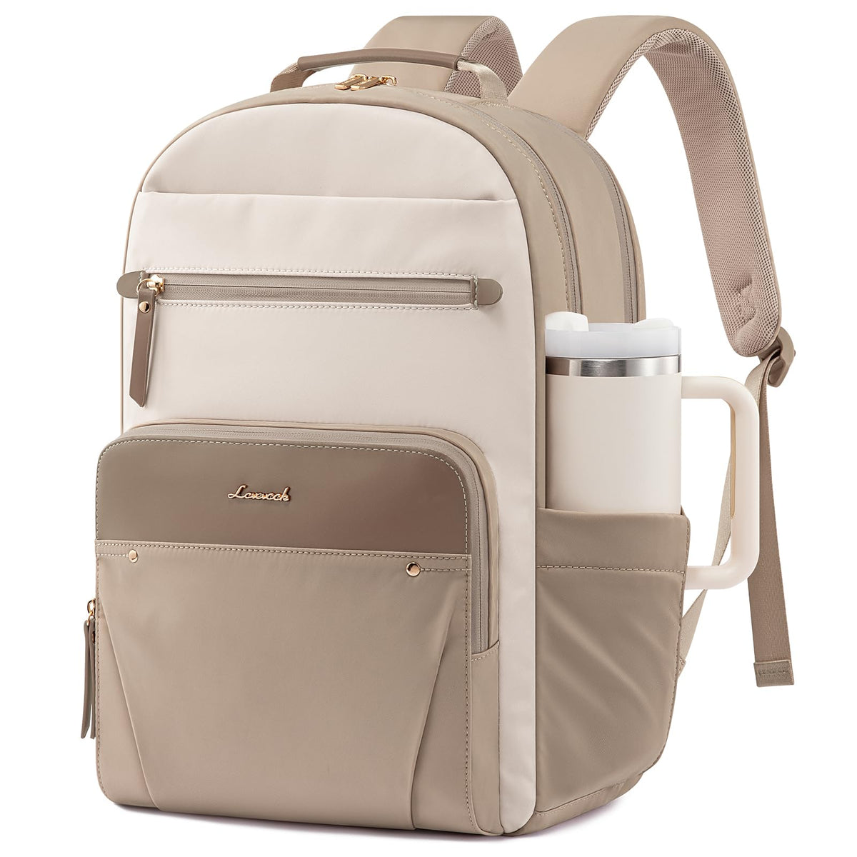 LOVEVOOK Laptop Backpack for Women with Leather Trim & Tumbler Pockets, 15.6" Work Backpack Purse, Travel Personal Item Bag, Carry On Business Computer Bag for Office, School, or Gift, Sage Green