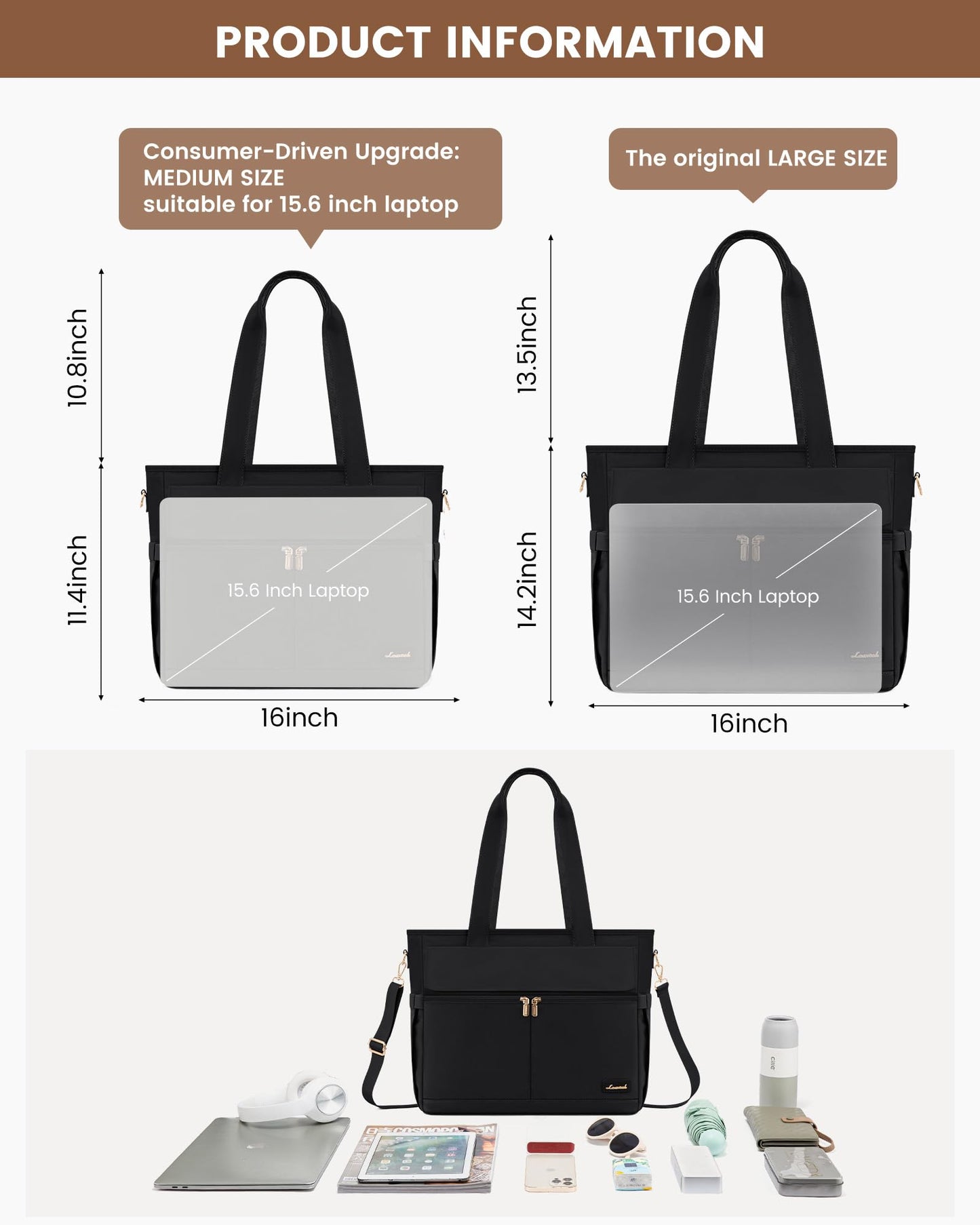LOVEVOOK Lunch Tote Bag for Women, Work Laptop Bag with Lunch Compartment