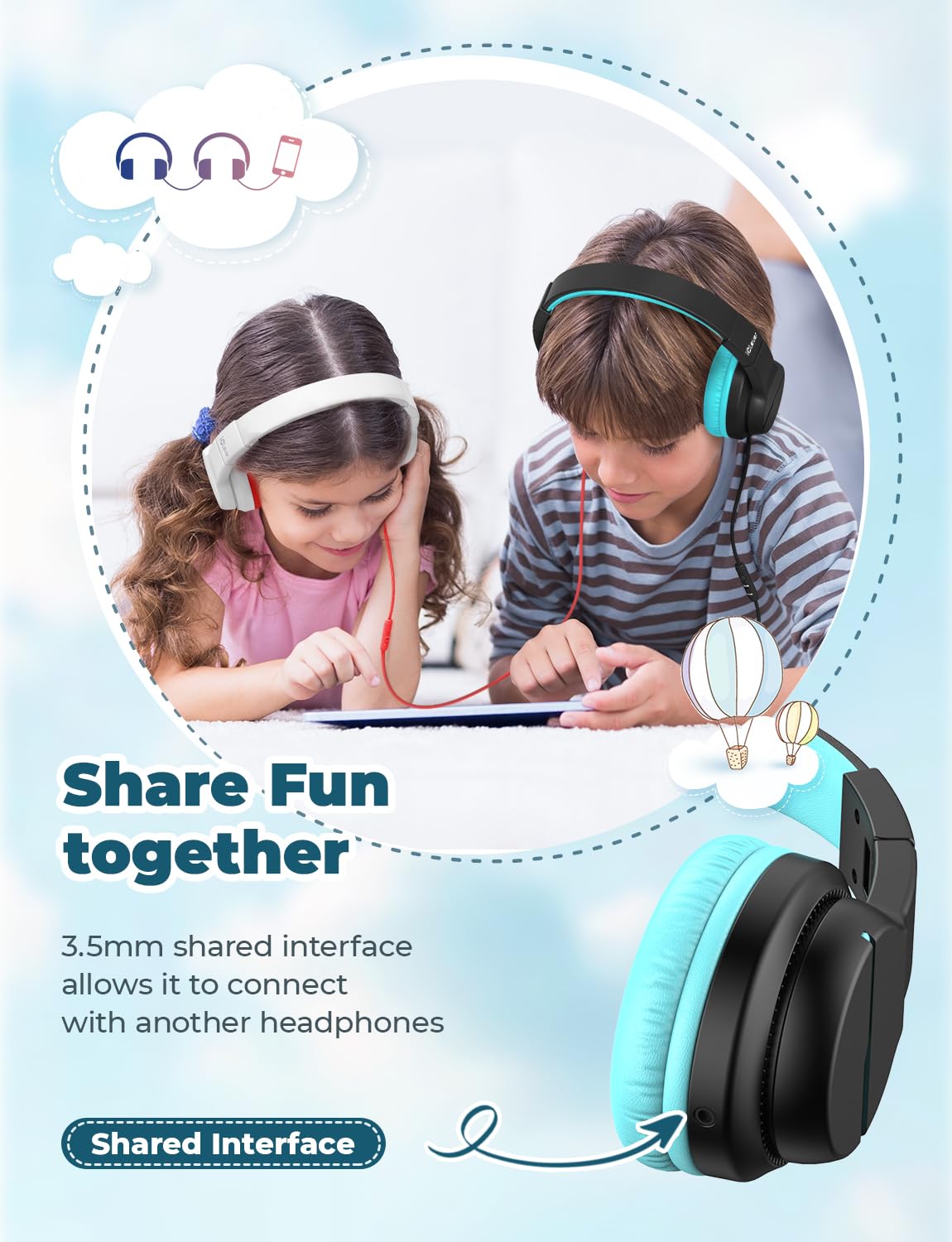 iClever HS19S Kids Headphones for School, Over-Ear for Toddler Boys Girls