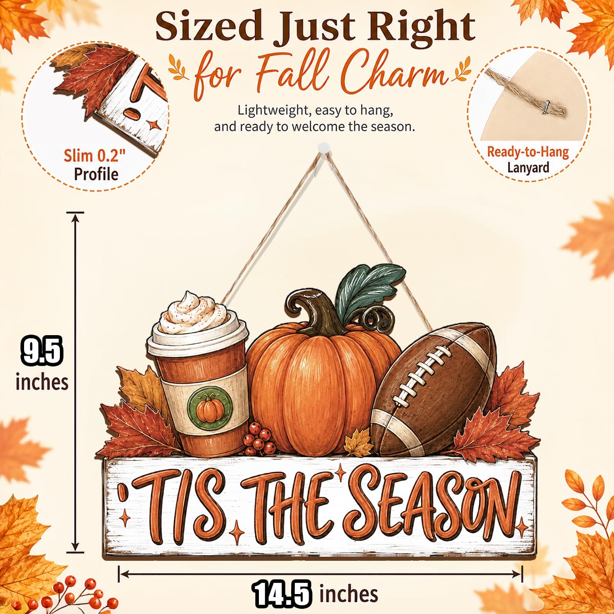 Fall Door Decor Wooden Pumpkin Door Hanger, Welcome Sign for Front Door
