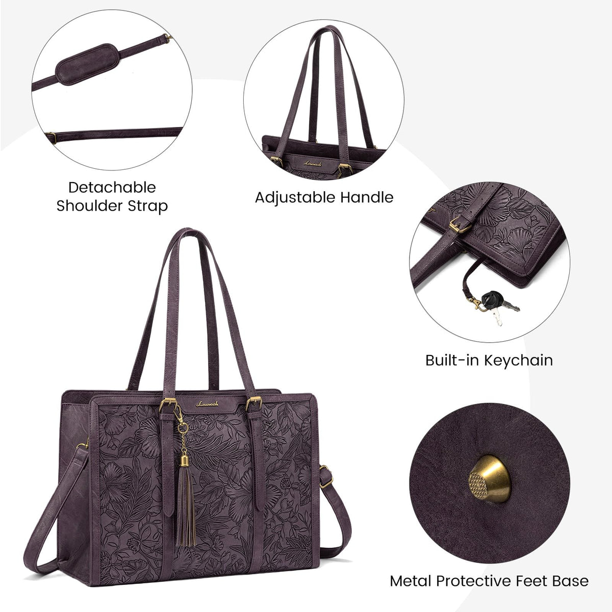 LOVEVOOK Laptop Bag for Women 15.6 inch Lightweight PU Laptop Tote Bag, Large Capacity Computer bag with Clutch Purse for Business, Work, Office, Travel, School,Casual(Black & Leather)
